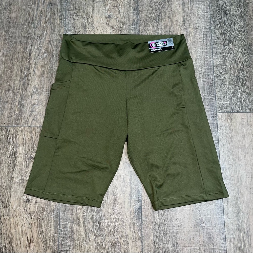 NWT Series 8 Fitness Olive Green Biker Shorts